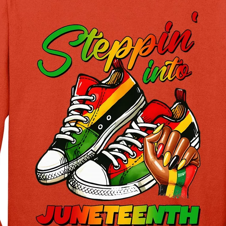 Stepping Into Juneteenth Afro Woman Black Girl Sneakers Tall Long Sleeve T-Shirt