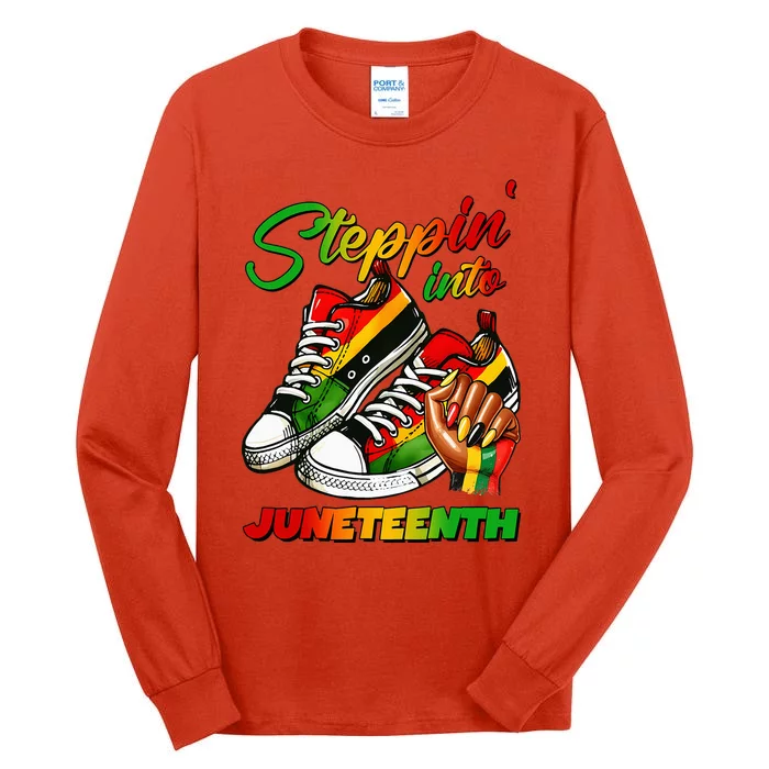 Stepping Into Juneteenth Afro Woman Black Girl Sneakers Tall Long Sleeve T-Shirt