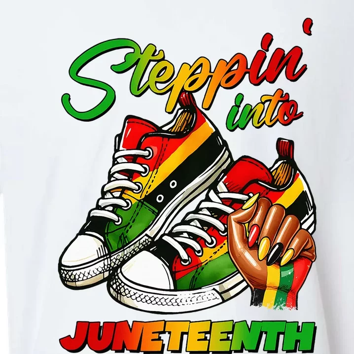 Stepping Into Juneteenth Afro Woman Black Girl Sneakers Sueded Cloud Jersey T-Shirt