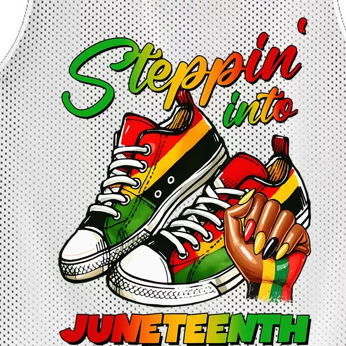 Stepping Into Juneteenth Afro Woman Black Girl Sneakers Mesh Reversible Basketball Jersey Tank