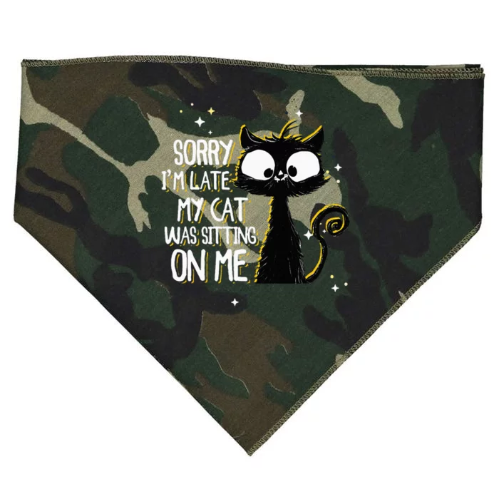 Sorry IM Late My Cat Was Sitting On Me Cute Black Cat USA-Made Doggie Bandana