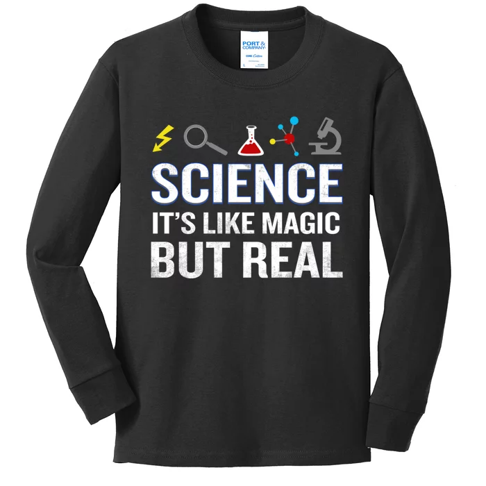 Science It&X27;S Like Magic But Real Funny Quote Nerd Kids Long Sleeve Shirt