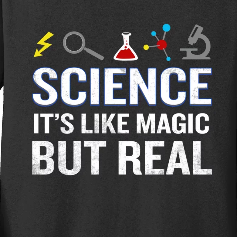 Science It&X27;S Like Magic But Real Funny Quote Nerd Kids Long Sleeve Shirt