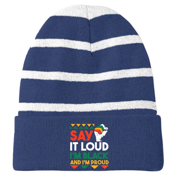 Say It Loud I'm Black & I'm Proud Black History Month Striped Beanie with Solid Band