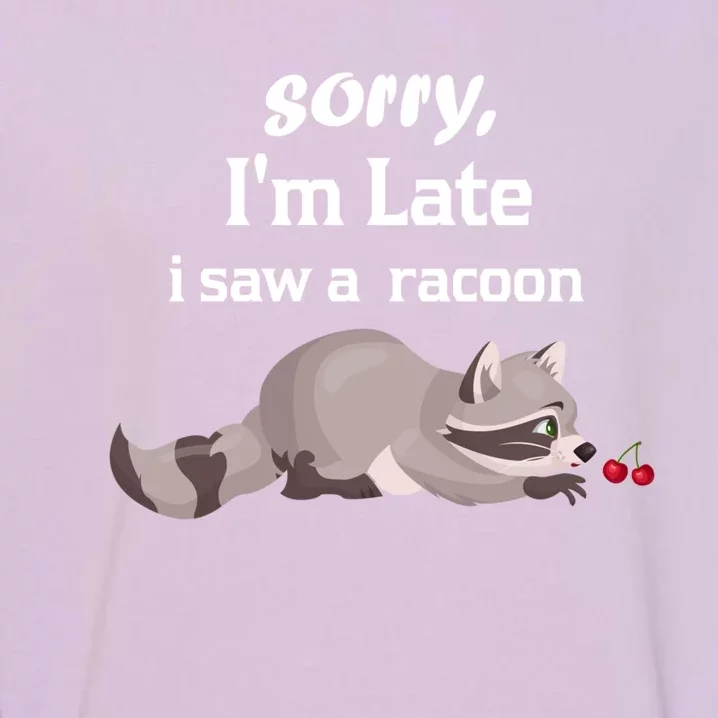 Sorry I'am Late A Saw A Racoon Funny Racoon Cute Gift Garment-Dyed Sweatshirt