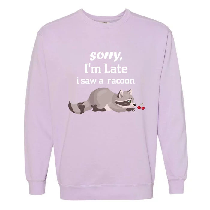 Sorry I'am Late A Saw A Racoon Funny Racoon Cute Gift Garment-Dyed Sweatshirt