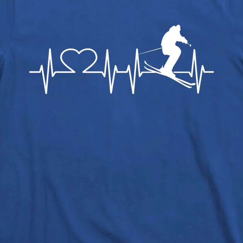 Ski I Love Skiing Heartbeat Ski Slopes Ecg Skiing Funny Gift T-Shirt