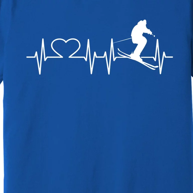 Ski I Love Skiing Heartbeat Ski Slopes Ecg Skiing Funny Gift Premium T-Shirt