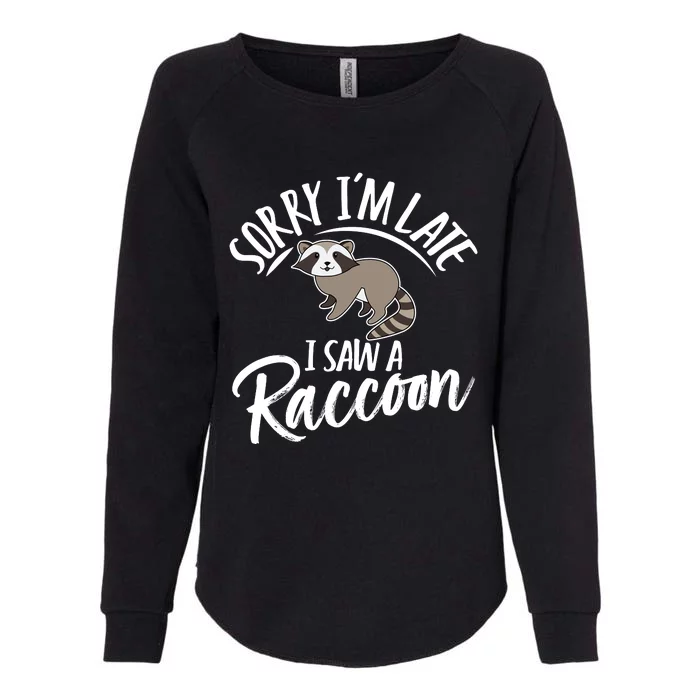 Sorry IM Late I Saw A Raccoon Womens California Wash Sweatshirt