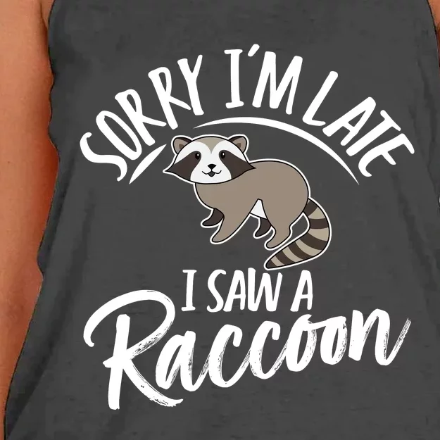 Sorry IM Late I Saw A Raccoon Women's Knotted Racerback Tank