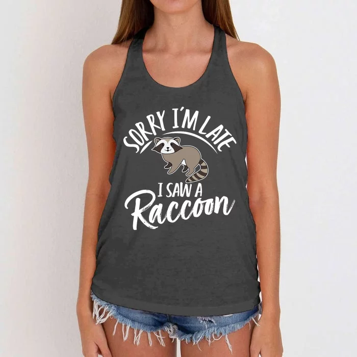 Sorry IM Late I Saw A Raccoon Women's Knotted Racerback Tank