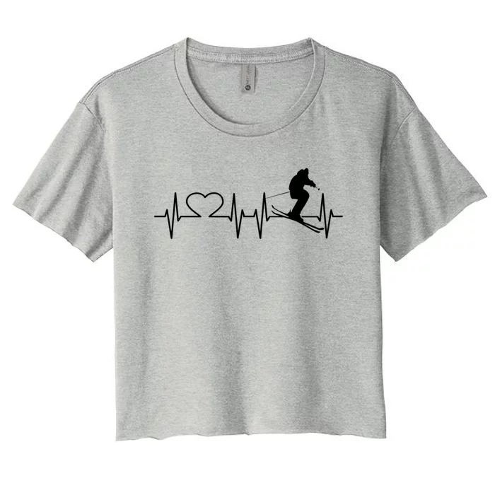 Ski I Love Skiing Heartbeat Ski Slopes Ecg Skiing Funny Gift Women's Crop Top Tee