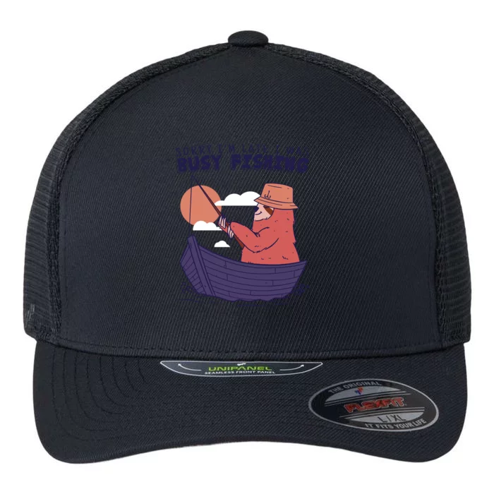 Sorry I'm Late Busy Fishing Flexfit Unipanel Trucker Cap