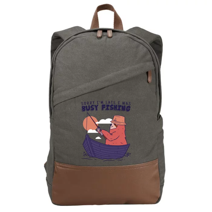 Sorry I'm Late Busy Fishing Cotton Canvas Backpack