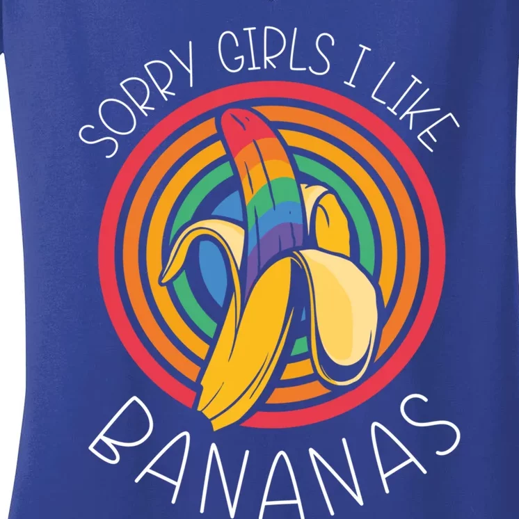 Sorry I Like Bananas Funny Lgbt Pride Homosexual Humor Great Gift Women's V-Neck T-Shirt