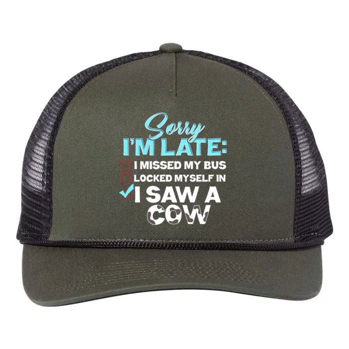 Sorry Iam Late I Saw A Cow Farm Farmer Cool Gift Retro Rope Trucker Hat Cap