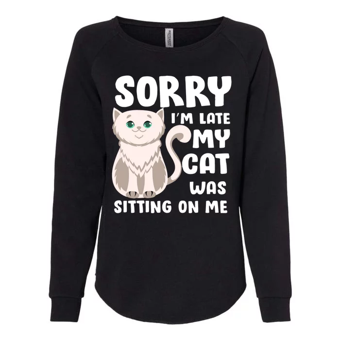 Sorry I'm Late My Cat Was Sitting On Me Womens California Wash Sweatshirt