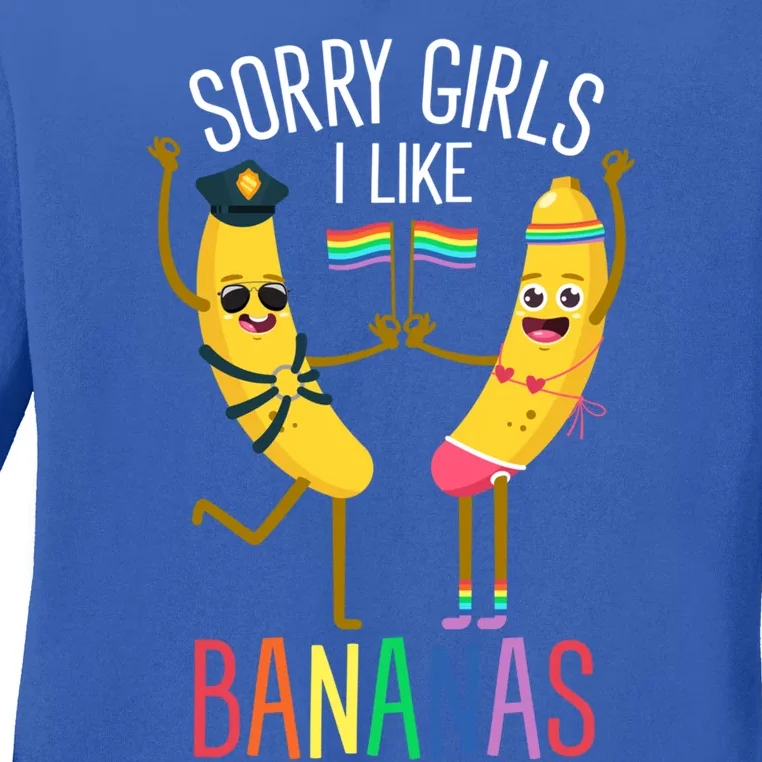 Sorry I Like Bananas Lgbtqia Banana Plantain Fruit Great Gift Ladies Long Sleeve Shirt