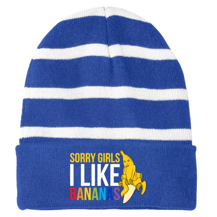 Sorry I Like Bananas Gift Striped Beanie with Solid Band