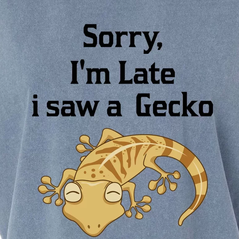 Sorry I'am Late A Saw A Gecko Funny Crested Gecko Gift Garment-Dyed Women's Muscle Tee