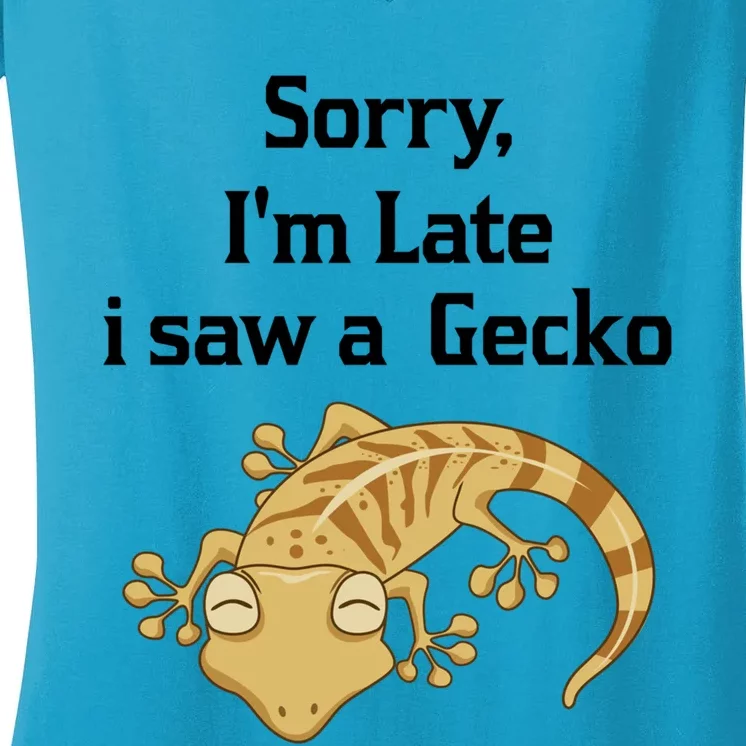 Sorry I'am Late A Saw A Gecko Funny Crested Gecko Gift Women's V-Neck T-Shirt