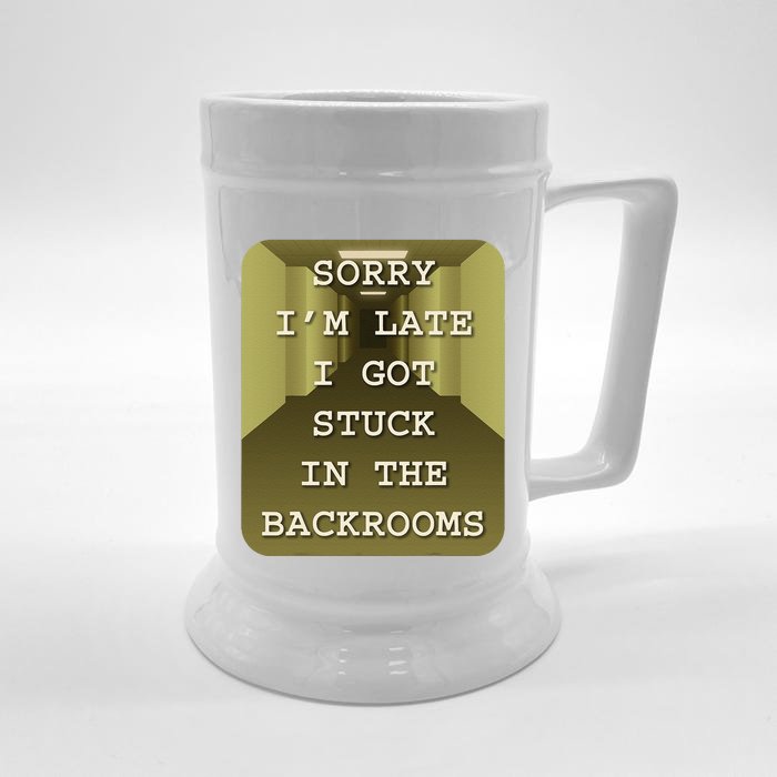 Sorry IM Late I Got Stuck In The Backrooms Liminal Space Front & Back Beer Stein