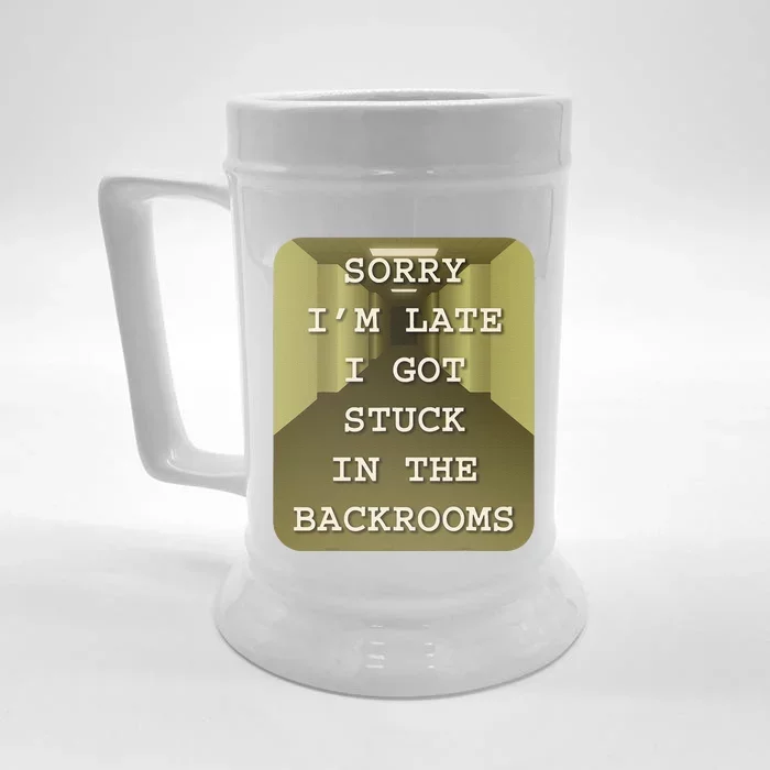 Sorry IM Late I Got Stuck In The Backrooms Liminal Space Front & Back Beer Stein