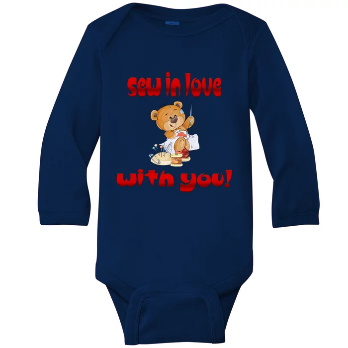 Sew In Love With You Teddy Bears Valentine's Day Gift Meaningful Gift Baby Long Sleeve Bodysuit