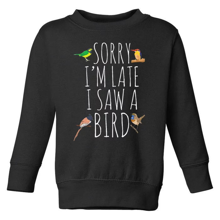 Sorry IM Late I Saw A Bird Cute Bird Lover Birding Toddler Sweatshirt