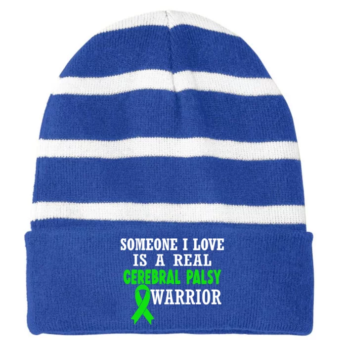 Someone I Love Cerebral Palsy Warrior Cerebral Palsy Ribbon Gift Striped Beanie with Solid Band