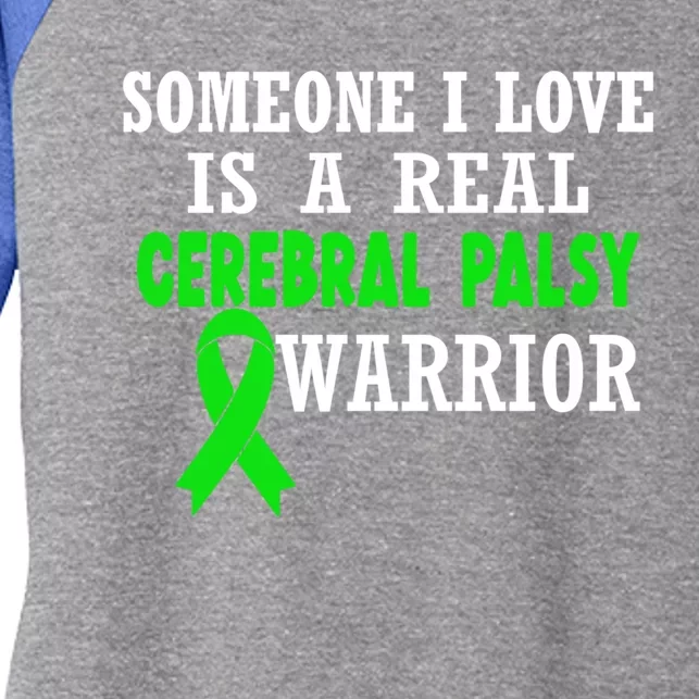 Someone I Love Cerebral Palsy Warrior Cerebral Palsy Ribbon Gift Women's Tri-Blend 3/4-Sleeve Raglan Shirt