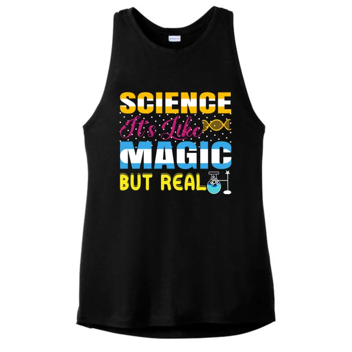 Science ItS Like Magic But Real Graphic Ladies Tri-Blend Wicking Tank