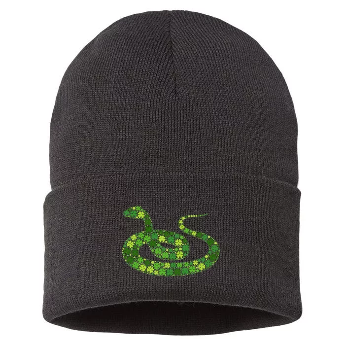 Snake Irish Lucky Green Shamrock Clover St Patricks Day Sustainable Knit Beanie