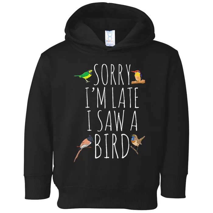 Sorry IM Late I Saw A Bird Cute Bird Lover Birding Toddler Hoodie