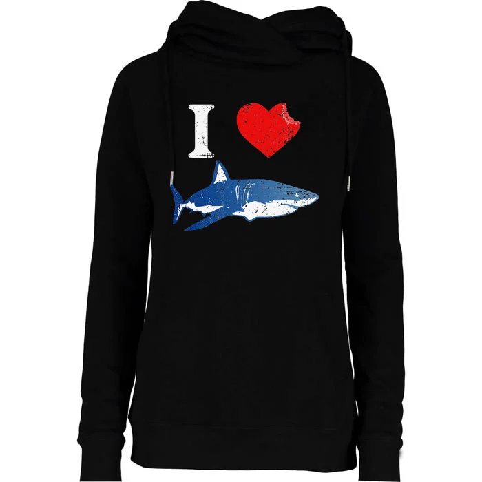 Shark I Love Shark Lover Gift Shark Womens Funnel Neck Pullover Hood