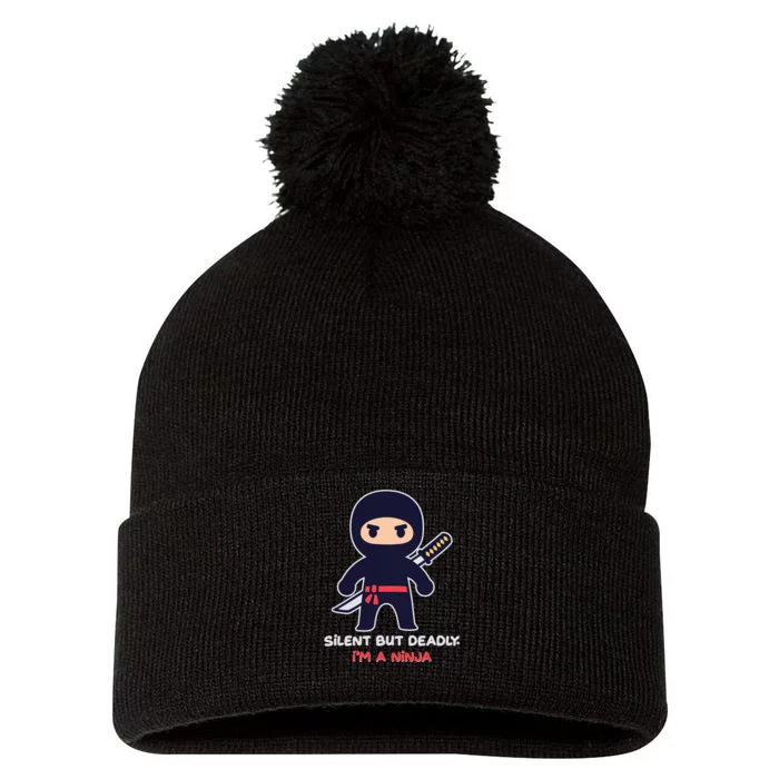 Silent But Deadly I'm A Ninja Pom Pom 12in Knit Beanie