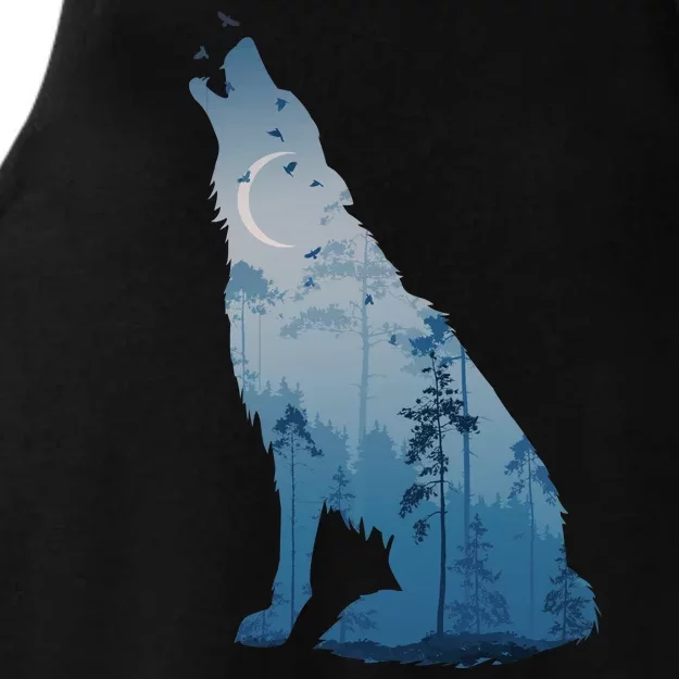 Silhouette Of The Howling Wolf Ladies Tri-Blend Wicking Tank