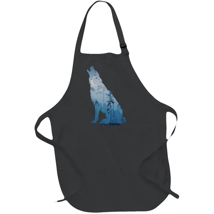 Silhouette Of The Howling Wolf Full-Length Apron With Pocket