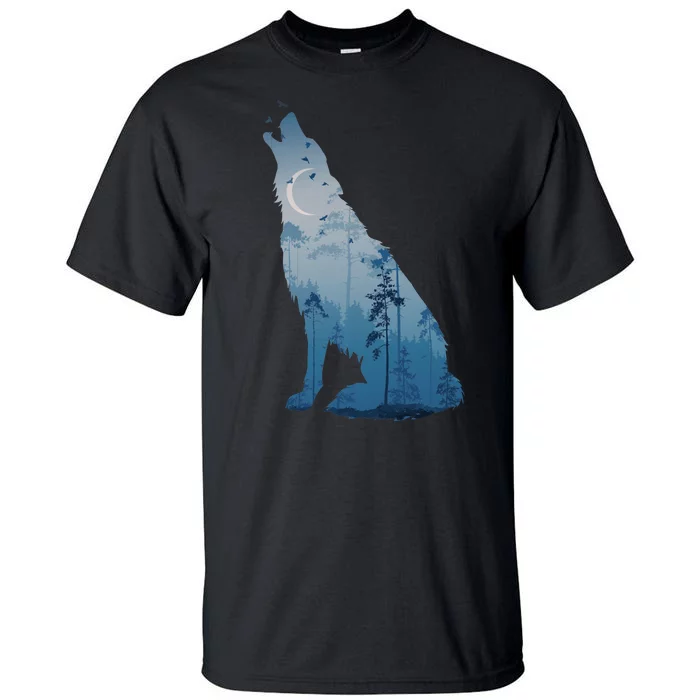 Silhouette Of The Howling Wolf Tall T-Shirt