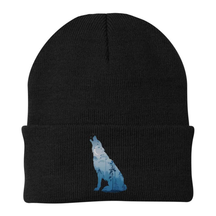 Silhouette Of The Howling Wolf Knit Cap Winter Beanie