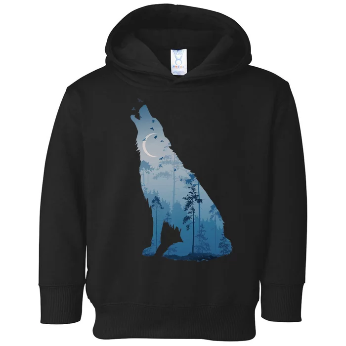 Silhouette Of The Howling Wolf Toddler Hoodie