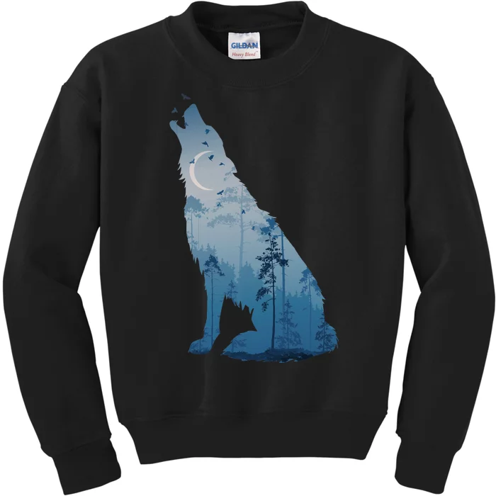 Silhouette Of The Howling Wolf Kids Sweatshirt