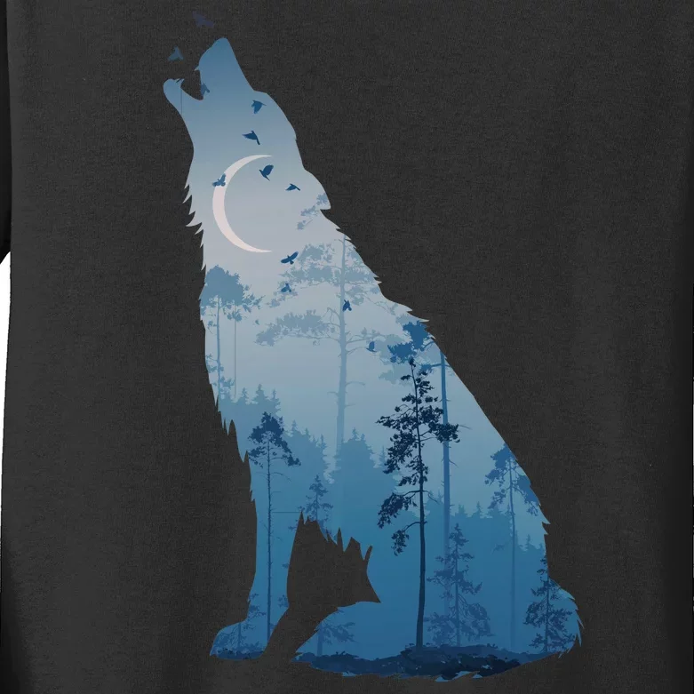 Silhouette Of The Howling Wolf Kids Long Sleeve Shirt