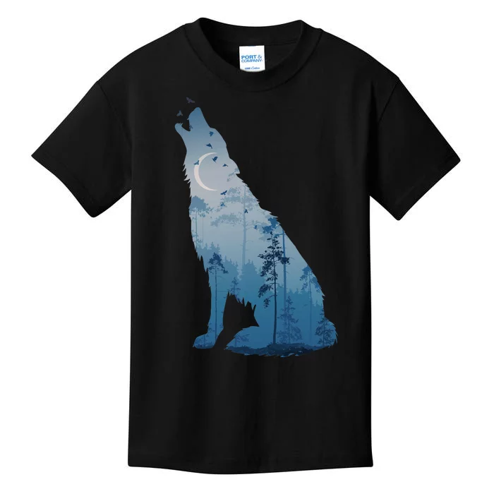 Silhouette Of The Howling Wolf Kids T-Shirt