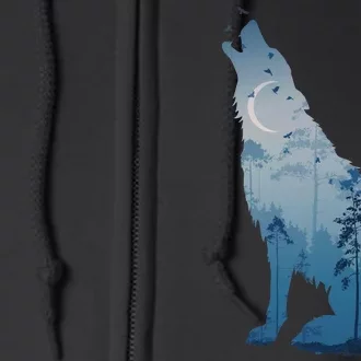 Silhouette Of The Howling Wolf Full Zip Hoodie