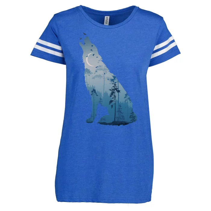 Silhouette Of The Howling Wolf Enza Ladies Jersey Football T-Shirt