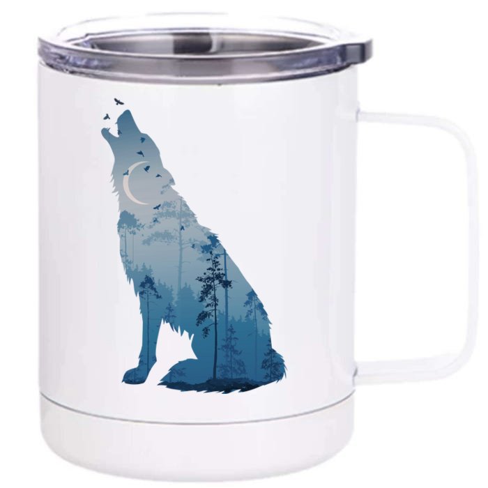 Silhouette Of The Howling Wolf Front & Back 12oz Stainless Steel Tumbler Cup