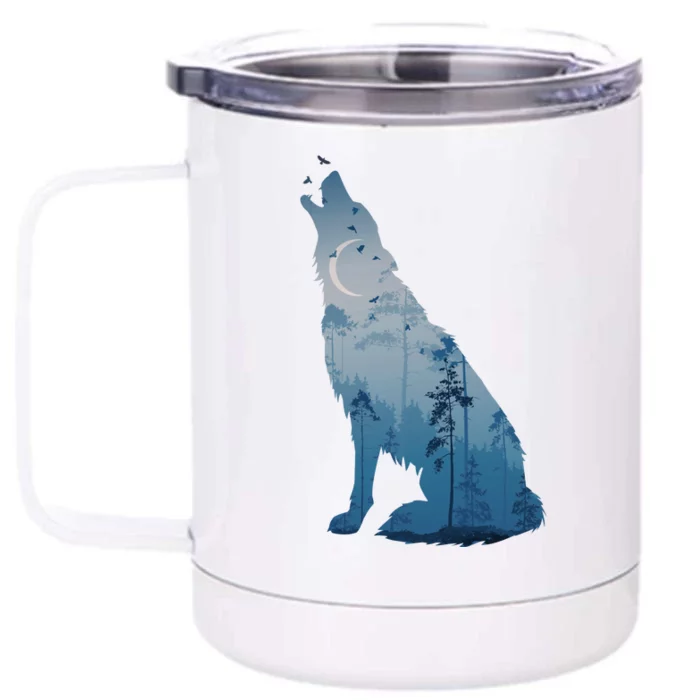 Silhouette Of The Howling Wolf Front & Back 12oz Stainless Steel Tumbler Cup