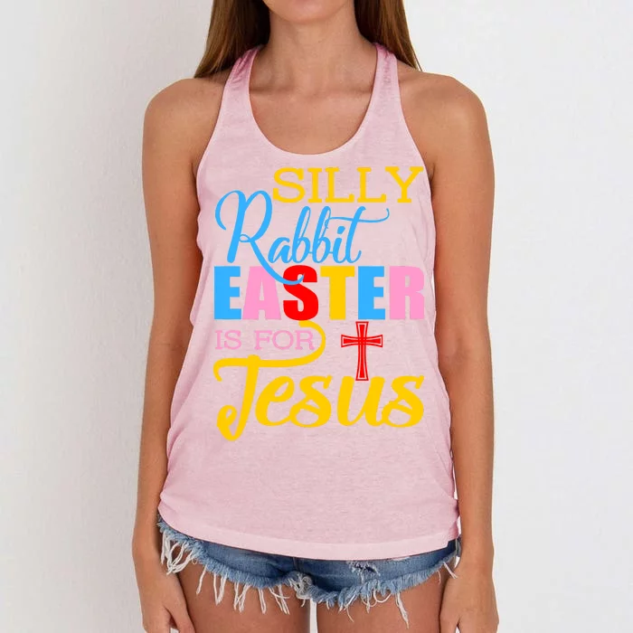 Silly Rabbit Easter is For Jesus Colorful Cross Women's Knotted Racerback Tank