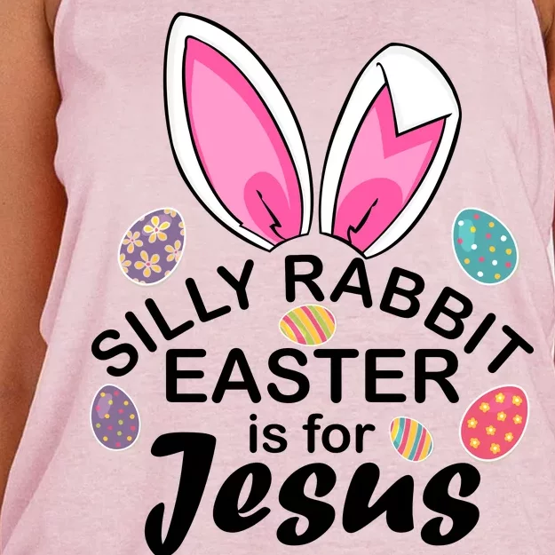 Silly Rabbit Easter is For Jesus Easter Eggs Bunny Ears Women's Knotted Racerback Tank